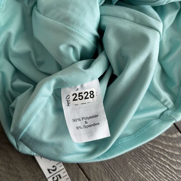 Oh Polly Mini Dress Size 0 Teal Compressive Bodycon Side Eye Ruched Square Neck - Picture 8 of 9